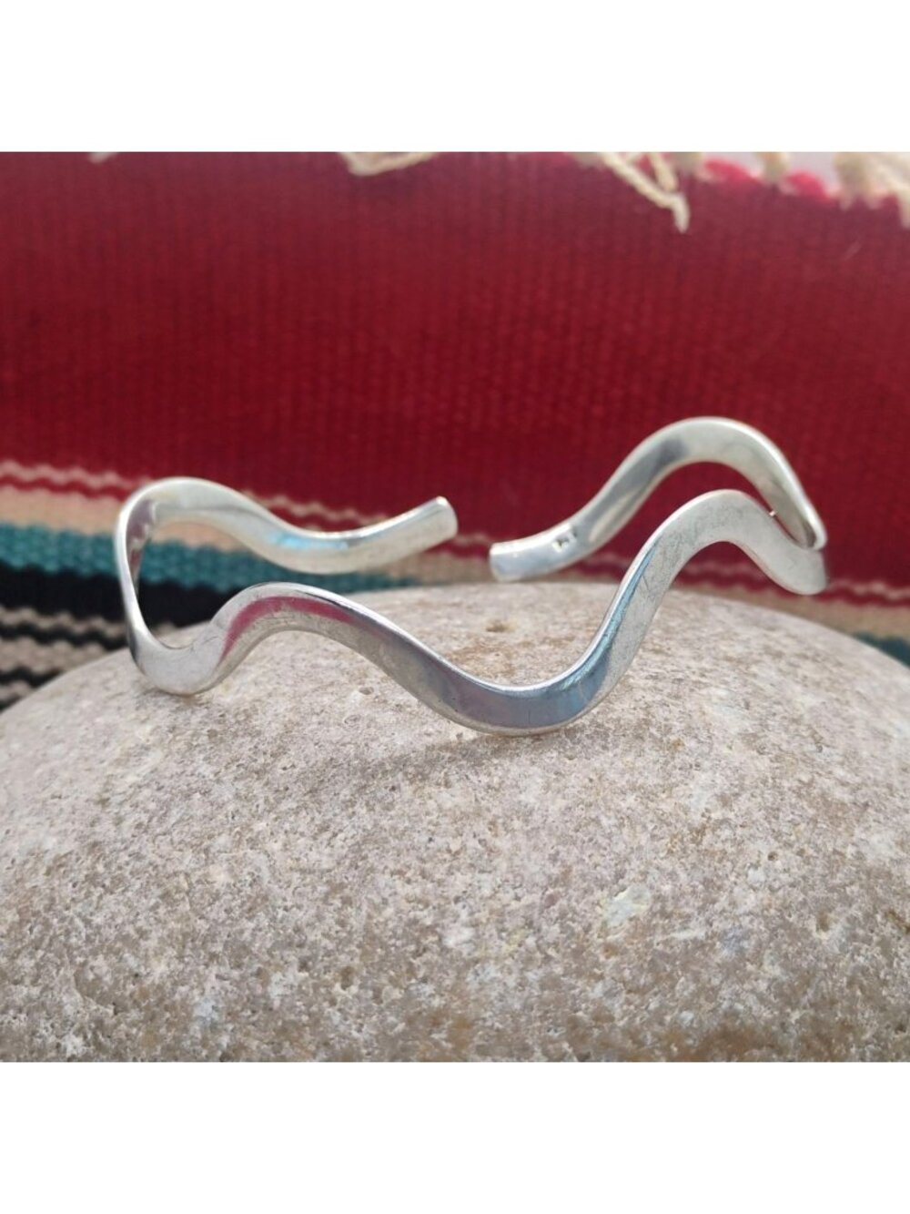 Vintage Sterling Silver Zigzag Wavy Cuff Bracelet Adjustable 12.5g
